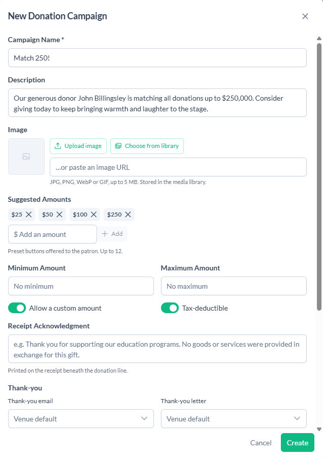 Building a donation campaign in TixPro 8