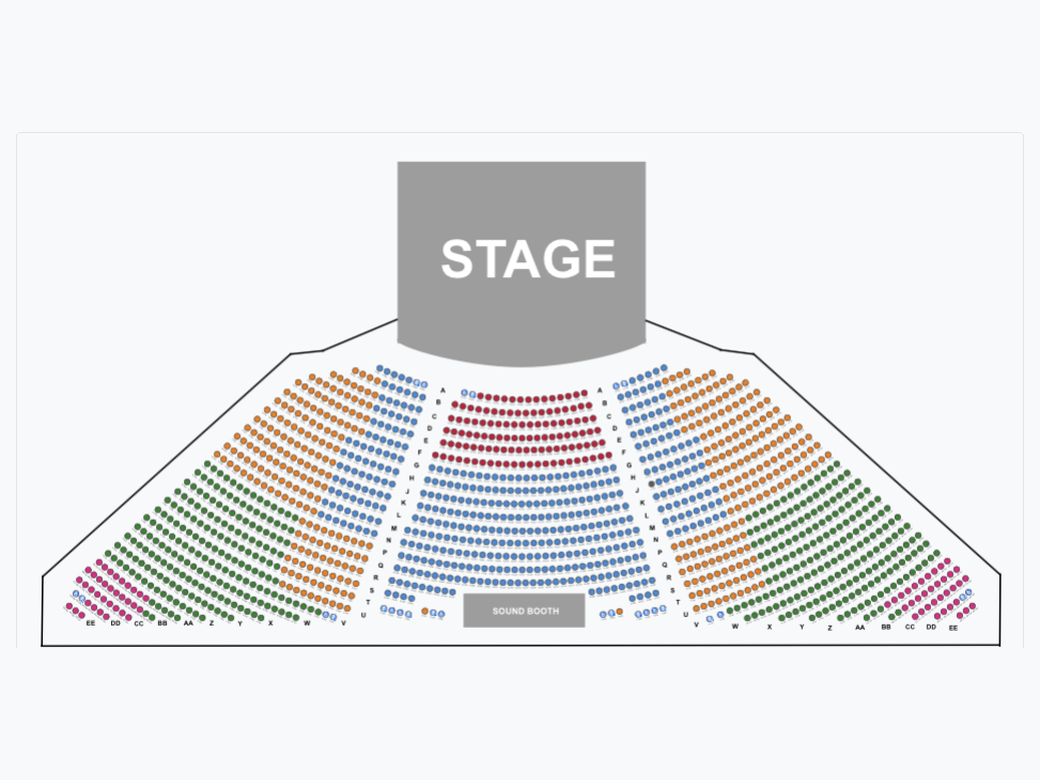A TixPro 8 reserved seating chart, colour-coded by price band
