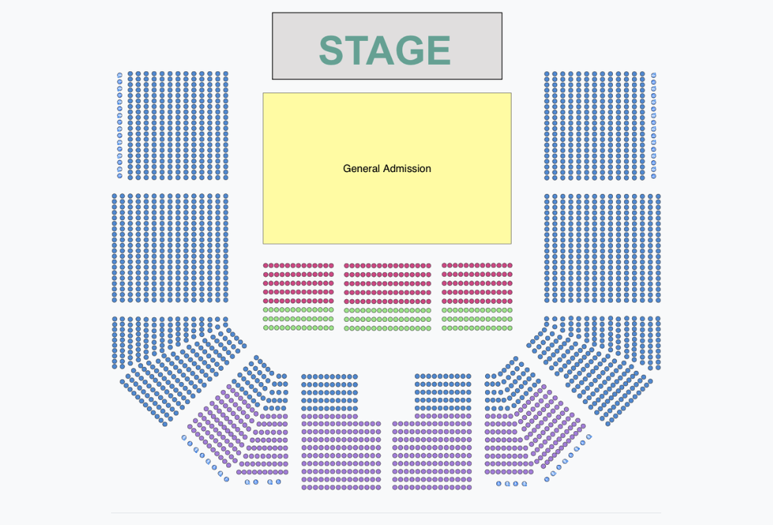A TixPro 8 reserved seating chart, colour-coded by price band